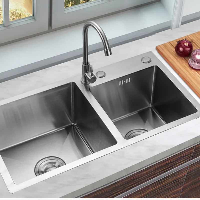 Stainless Steel Double Sink Wash Dishes With Drainer Deep Hidden Sink Bathroom Kitchen Accessories Household Items