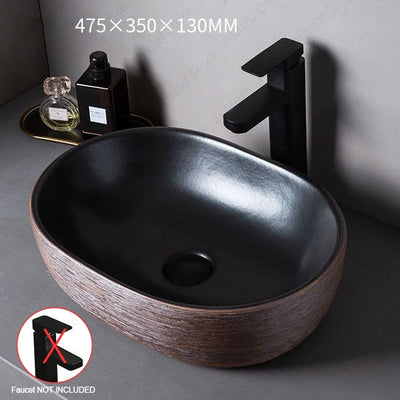 Brown Porcelain Ceramic Vessel Sink Above Counter Vanity Bowl Basin Bathroom Sanitary Balcony Table Sink Countertop Oval Basin