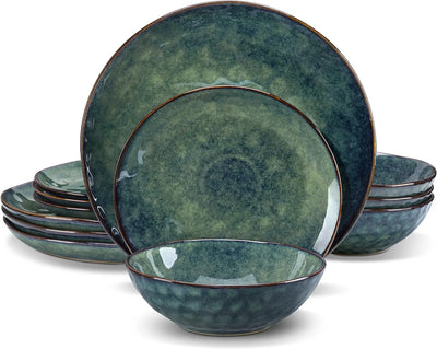 vancasso 16 Pieces Blue Dinnerware Set, Reactive Glaze Dish Set, Plates and Bowls Set