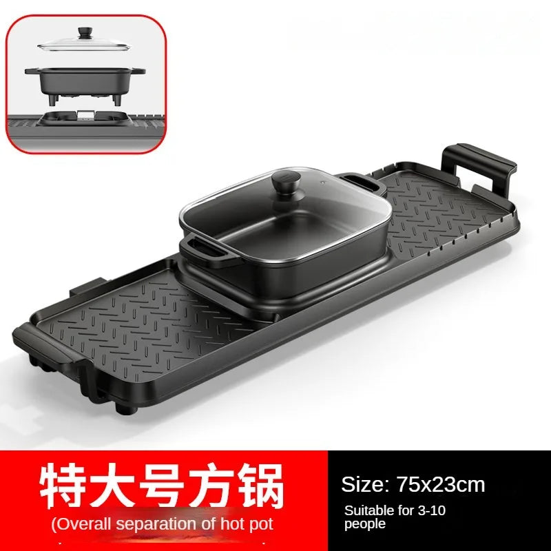 Multi-functional Korean Electric Grill Griddle for Home Use Smokeless Dual-Purpose Roasting and Grilling Hot Pot Barbecue Combo