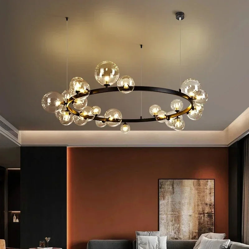 Home Indoor LED Glass Chandeliers G9 Pendand Hanging Lighting Fixture Living Room Restaurant Pendant Lamps Black Gold Suspension