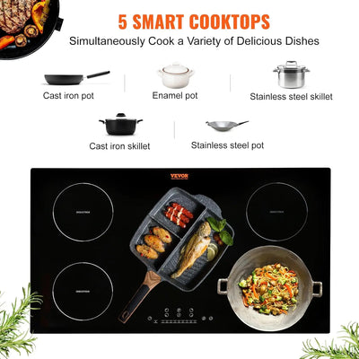 Built-in Induction Electric Stove Top 5 Burners,35 Inch Electric Cooktop,9 Power Levels & Sensor Touch Control