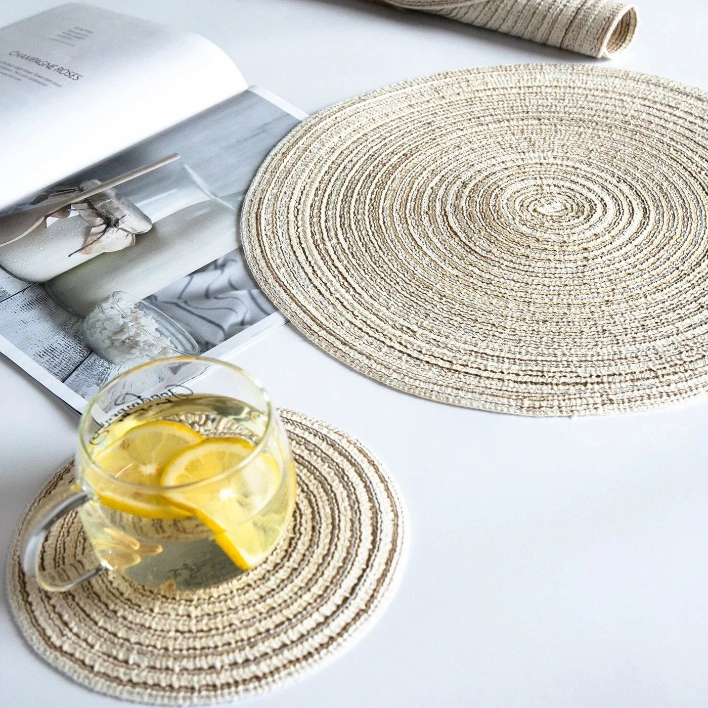 Round Table Mat Table Placemats for Tablemat Ramie Insulation Pad Placemat Linen Non Slip Table Mats Home Decoration Pad Coaster