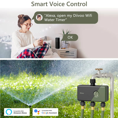 Diivoo-WiFi Garden Watering Timer, Smart Sprinkler Irrigation Controller, Water Valve, 1, 2, 3 Zones