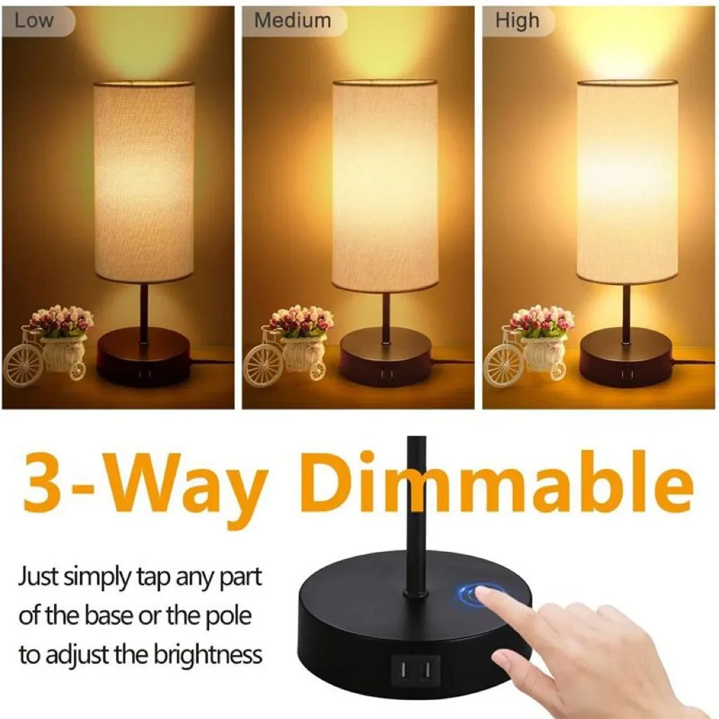 Bedroom Dimmable Nightstand Lamp for Living Room Kids Room College Dorm Office Bedside Lamp with USB Touch Control Table Lamp