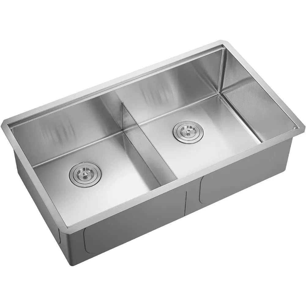 Workstation Kitchen Sink, 36-inch Double-Bowl Undermount, Cutting Board, Unique Thin Divider and Heavy-Duty Grids UDWG3622R