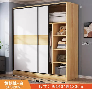 Wardrobe household bedroom sliding door solid wood wardrobe log small-sized economical storage rental room cabinet