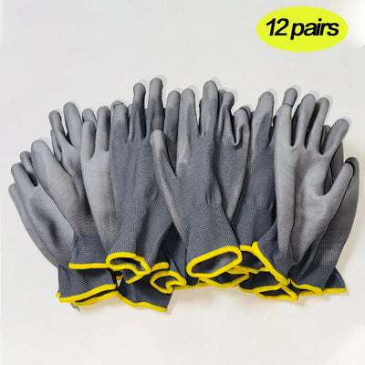 Logo Free Polyurethane Gloves PU Coated-12/24 Pairs , Durable Safety Work Gloves Carpenter Repairman Supplies ，for Men and Women