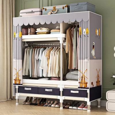 Bedroom Clothes Hanging Storage Wardrobe Dormitory Storage Cabinet Simple Cloth Wardrobe Fabric Steel Assembly Closet