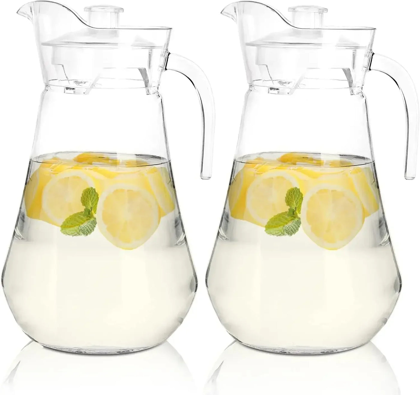 2pcs Clear Iced Water Jug with Lid and Handle, Heat Resistant  Tea Pitcher for Juice, Milk, Cold or Hot Beverages- Very Durable,