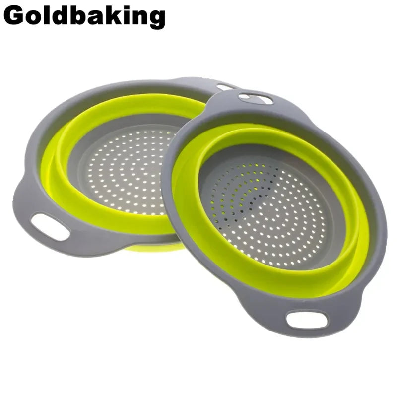 2 Pieces Collapsible Silicone Colander Folding Kitchen Strainer Including One 8 Inch and One 9.5 Inch