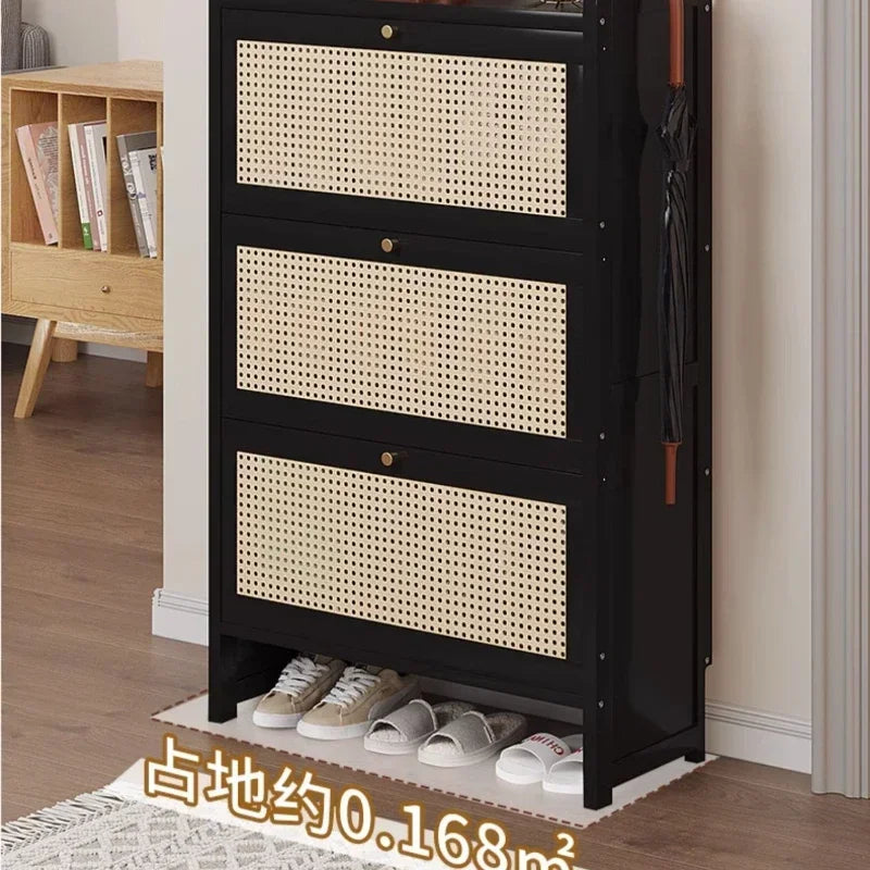 Bamboo Multi-layer Shoes Organization Rattan Flip Shoe Rack Living Room Against The Wall Boot Shelf Versatile Storage Cabinet