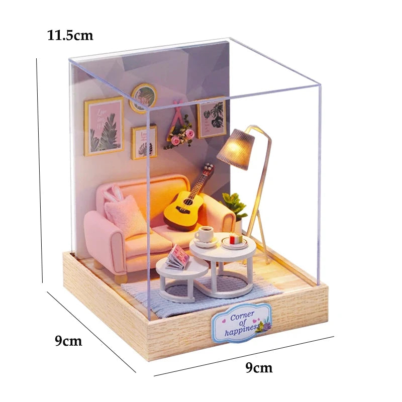 Kitten Mini Doll House 3D Puzzle Assembly Model Building Kit Creative Room Bedroom Decoration With Furniture Wooden Crafts Gifts