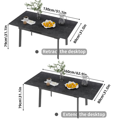 Kitchen Extendable Dining Table Stretchable 130-160cm High Gloss Marble Steel Legs Leaf Table for 4-8 People