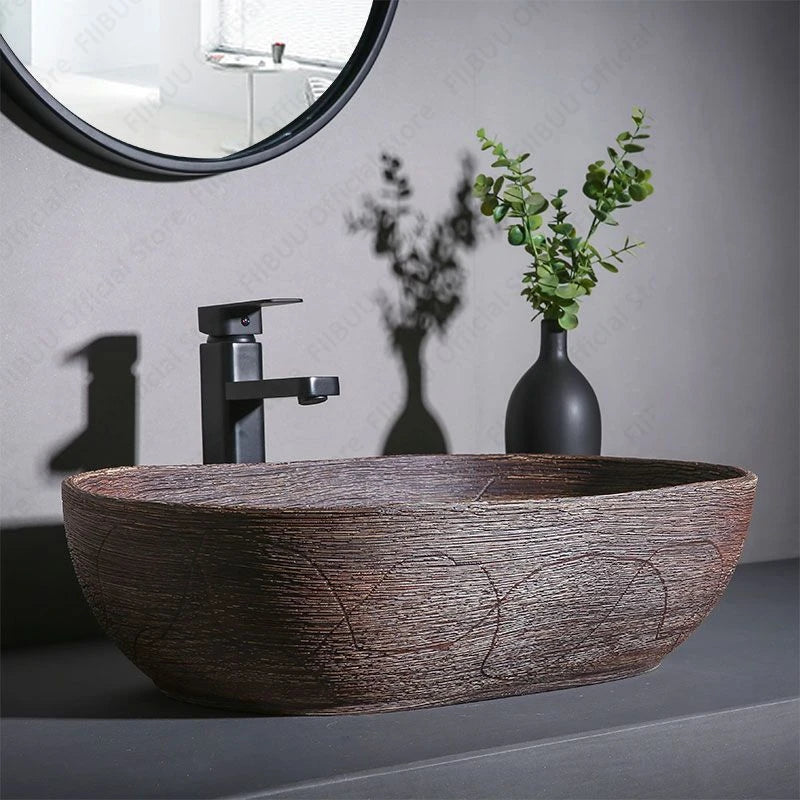 Ceramic Table Sink Porcelain Countertop Vessel Sink For Bathroom Balcony Lavatory Washbasin Above Counter Vanity Bowl Art Basin