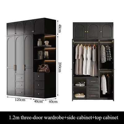 French Retro Style Black Wardrobes Storage Multilayer Cabinet Open Closets Wardrobes Bedroom Drawers Rangement Chambre Furniture