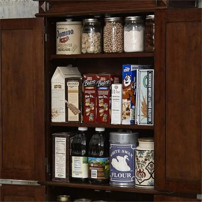 Traditional 4 Shelves Wood Kitchen Pantry in Brown Cherry