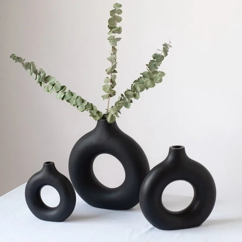 VILEAD Black Ceramic Vase Nordic Flower Pot Home Office Decor