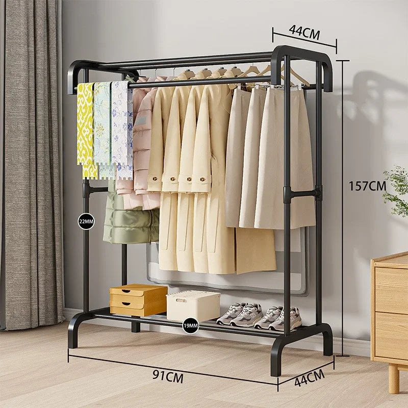 Large Clothes Rack Multilayer Household Movable Indoor Clothes Hanger Simple Floor Drying Rack Rolling Coat Hanger Drying Rack