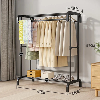 Large Clothes Rack Multilayer Household Movable Indoor Clothes Hanger Simple Floor Drying Rack Rolling Coat Hanger Drying Rack