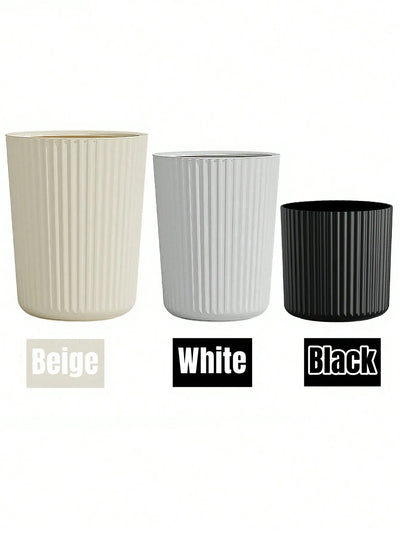 1pc Simple Striped Trash Can, Paper Basket Bin For Bedroom, Living Room, Bathroom, Waste Management Container