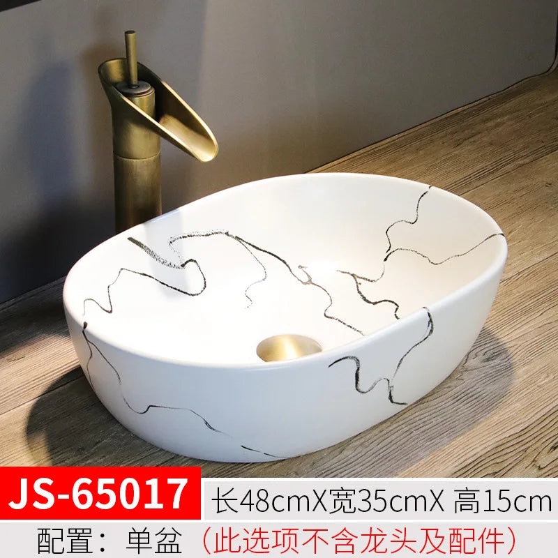 Jingdezhen Art Inter-Platform Basin Chinese New Style Ceramic Washbasin Bathroom Table Wash Basin