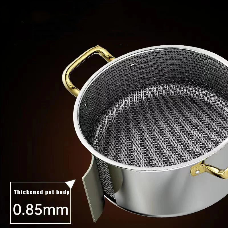 304 Stainless Steel Soup Pot Honeycomb Non-stick Pot with lid Household Hot Pot Induction Cooker Gas Stove Universal Frying Pan