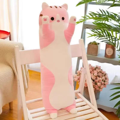 Cute Long Strip Cat Stuffed Body Pillow Cartoon Cat Plush Cushion Kawai Sofa Bedroom Throw Pillow Home Decoration Creative Gifts