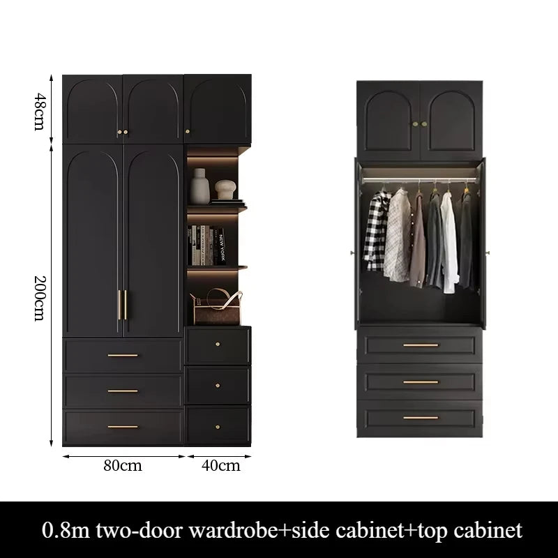 French Retro Style Black Wardrobes Storage Multilayer Cabinet Open Closets Wardrobes Bedroom Drawers Rangement Chambre Furniture