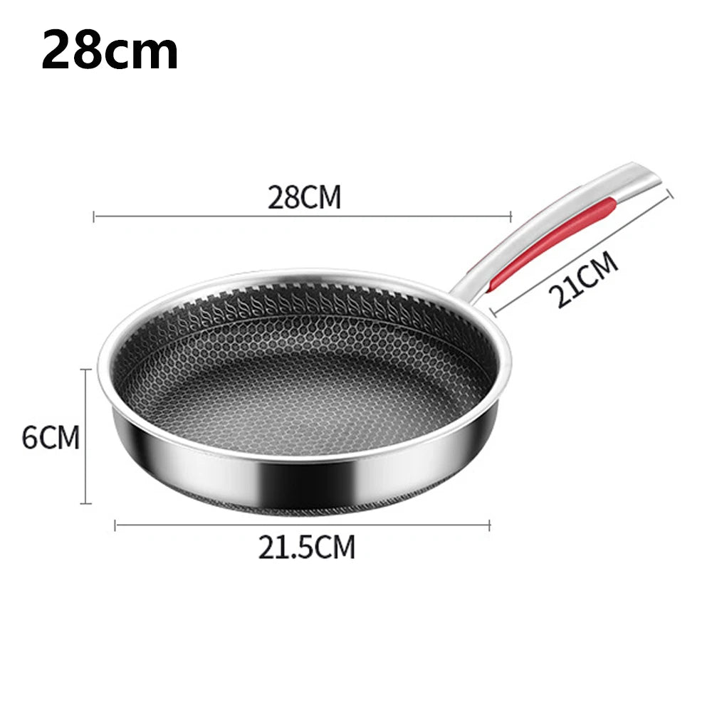 22/28/30CM Frying Pan Food Grade Non Stick Pan Honeycomb Pot Bottom Induction Cooker Gas Stove General Wok 316 Stainless Steel