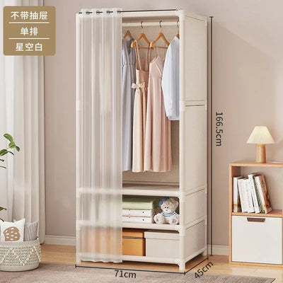 Simple Assembly Wardrobe with Drawer, Dustproof Bedroom Clothing Storage Cabinet, Home Organizer Shelves, Easy Access