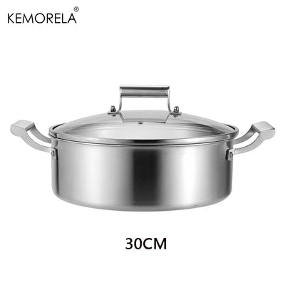 304 Stainless Steel Hot Pot German Five-layer Steel Hot Pot European Style Double Handle Soup Pot With Glass Cover Chinese Pot