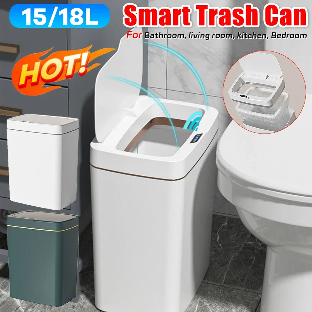 15/18L Smart Trash Can Automatic Sensor Dustbin Electric Waste Bin Waterproof Wastebasket For Kitchen Bathroom Recycling Trash