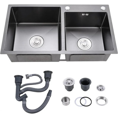 31 x 18 Black Double Bowl Kitchen Sink, Drop-in/Topmount Overmount Kitchen Sinks Basin with 304 Nano-Coated and Accessories