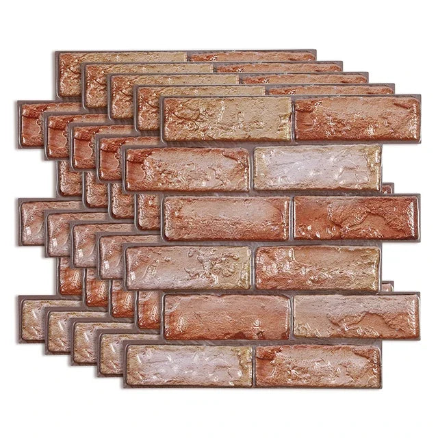 12pcs 3D Brick Wall Sticker Self-Adhesive PVC Wallpaper Waterproof Kitchen DIY Home Decor