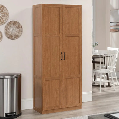 Storage cabinet, kitchen storage cabinet with adjustable shelf, highland oak