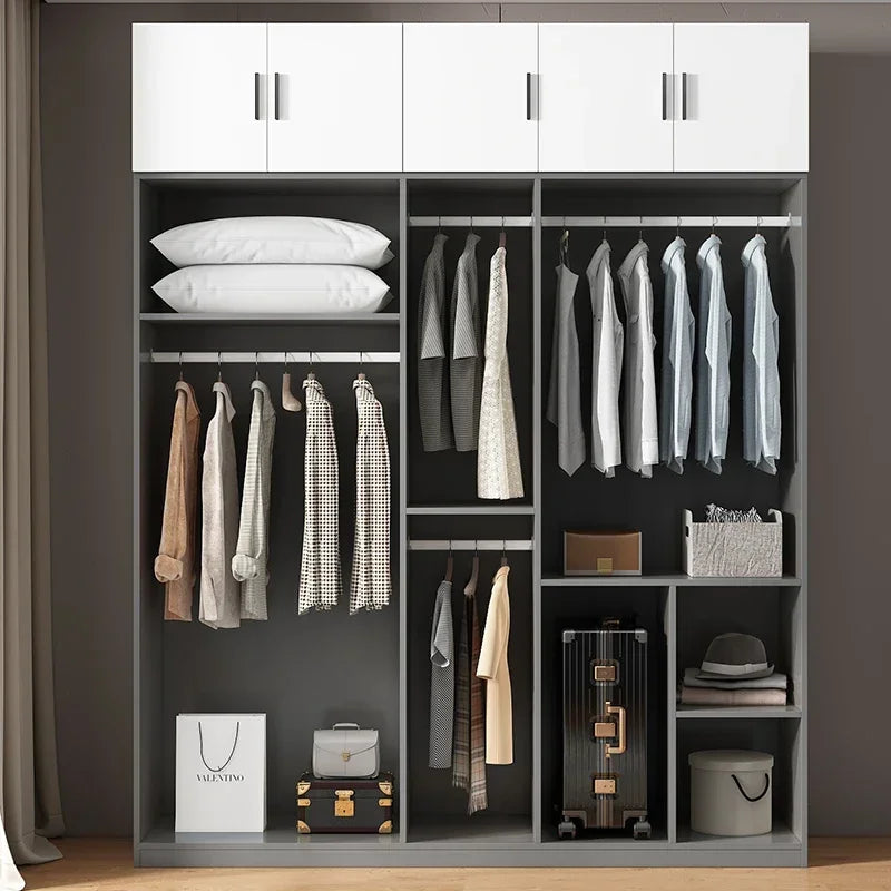 Wooden Wardrobe, Dustproof Cabinet, Cabinet with Clothes Drying Pole, Multiple Sizes Can Be Selected, Home Bedroom Wardrobe