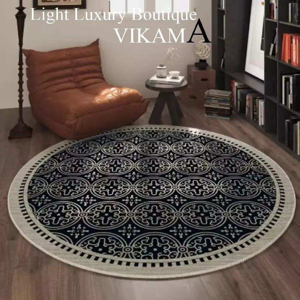 VIKAMA Nordic Classic Folk Style Round Loop Fleece Rug Room Bedside Study Sofa Coffee Table Stain and Slip Resistant Carpet