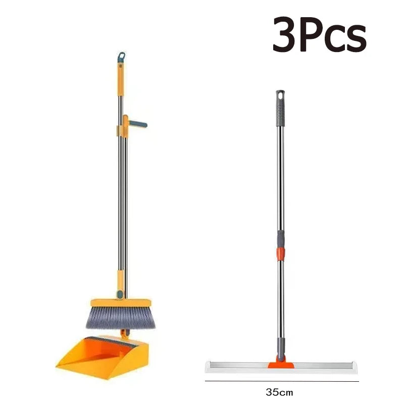 Household Broom Dustpan Set Multifuction Foldable Rotating Soft Hair Broom Sweeping Wiper Floor Cleaning Tools