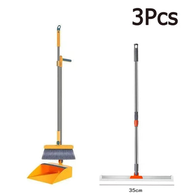 Household Broom Dustpan Set Multifuction Foldable Rotating Soft Hair Broom Sweeping Wiper Floor Cleaning Tools