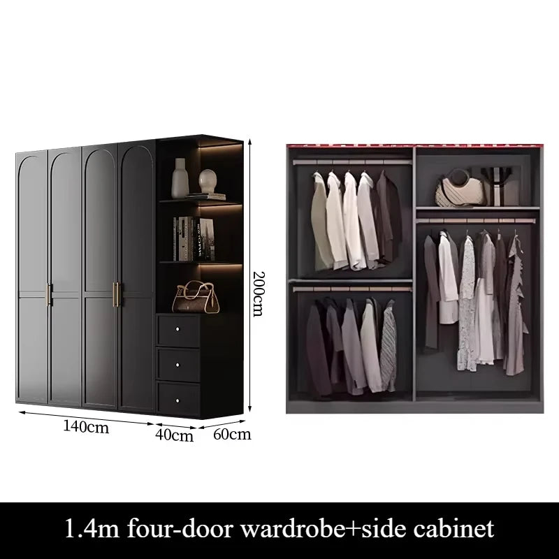 French Retro Style Black Wardrobes Storage Multilayer Cabinet Open Closets Wardrobes Bedroom Drawers Rangement Chambre Furniture