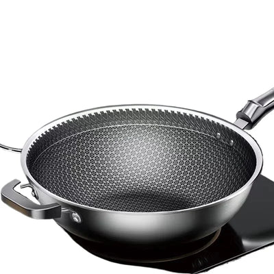 32cm Frying Pan,Stainless Steel Skillet Nonstick Fry Pans Chefs Pans Wok Pan for Gas Electric Induction Ceramic Stoves