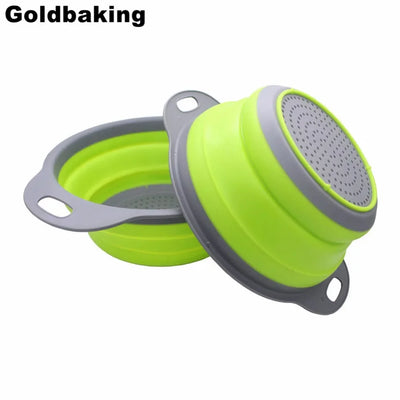 2 Pieces Collapsible Silicone Colander Folding Kitchen Strainer Including One 8 Inch and One 9.5 Inch