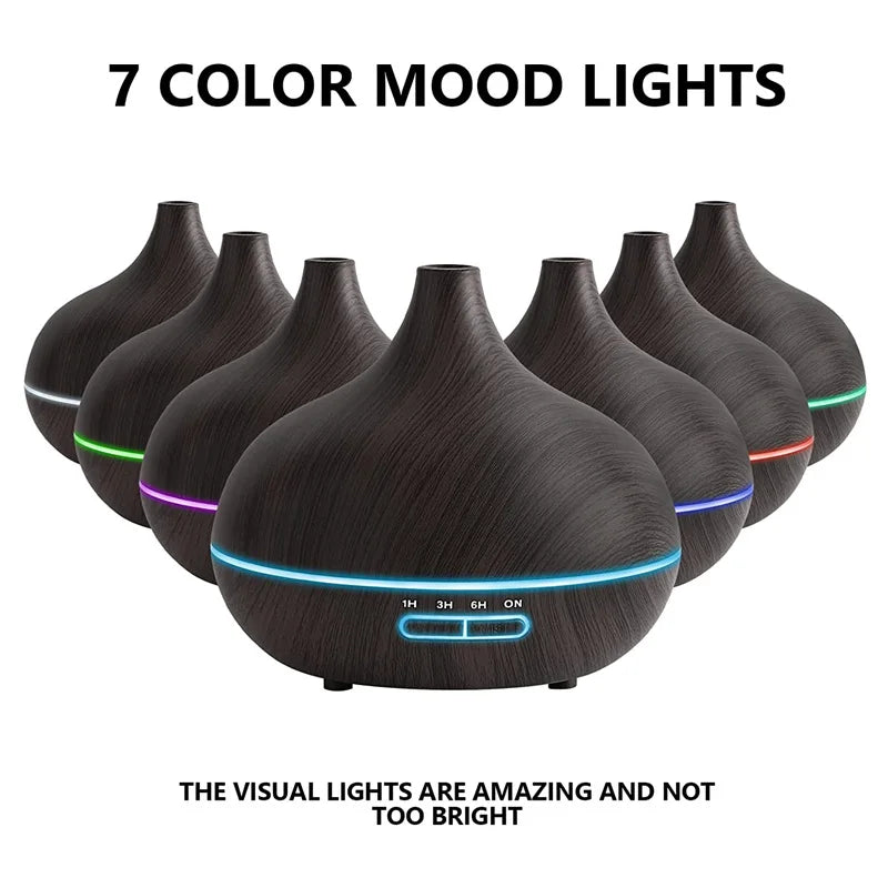 550ml Wood Color USB Aroma Diffuser, Essential Oil Diffuser with 7 Color LED Lights & Remote Control, USB Powered Air Humidifier