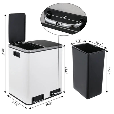 Kitchen Trash Can with Foot Pedal Soft-Close Stainless Steel Smudge Resistant Garbage Bin, 30L/48L,Dual Compartment,Soft Closure