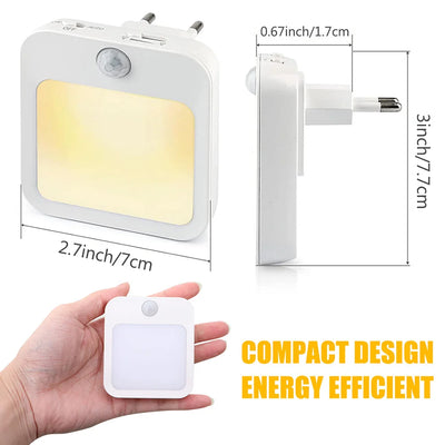 US EU Plug-in Night Light For Kids Room Motion Sensor Dimmable Wireless Hallway Lamp Auto Dusk to Dawn Stairway LED Lights Decor