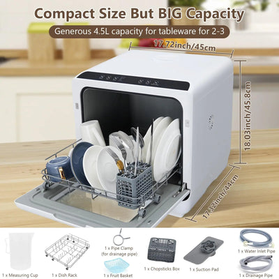 Portable Dishwasher Countertop Dishwasher with 5L Built-in Water Tank,Compact Dishwasher 360° Range Cleaning,Mini Dishwasher