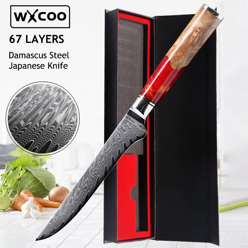 WXCOO Santoku Knife Damascus Stainless Steel Kitchen Knives Sashimi Slicing Professional Chef Knife Vegetable Cutting Knife Tool