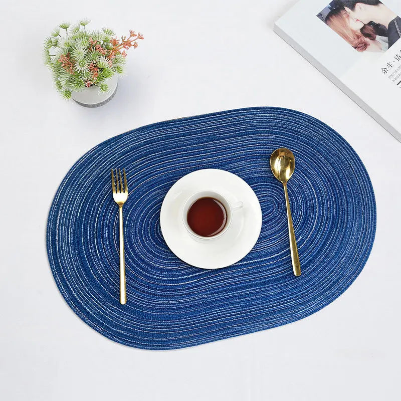 1/4/6PCS 30x50cm Big Placemats Oval Braided Brown Table Place Mats for Round Dining Tables Round Place Mat Round Table Mats 식탁매트