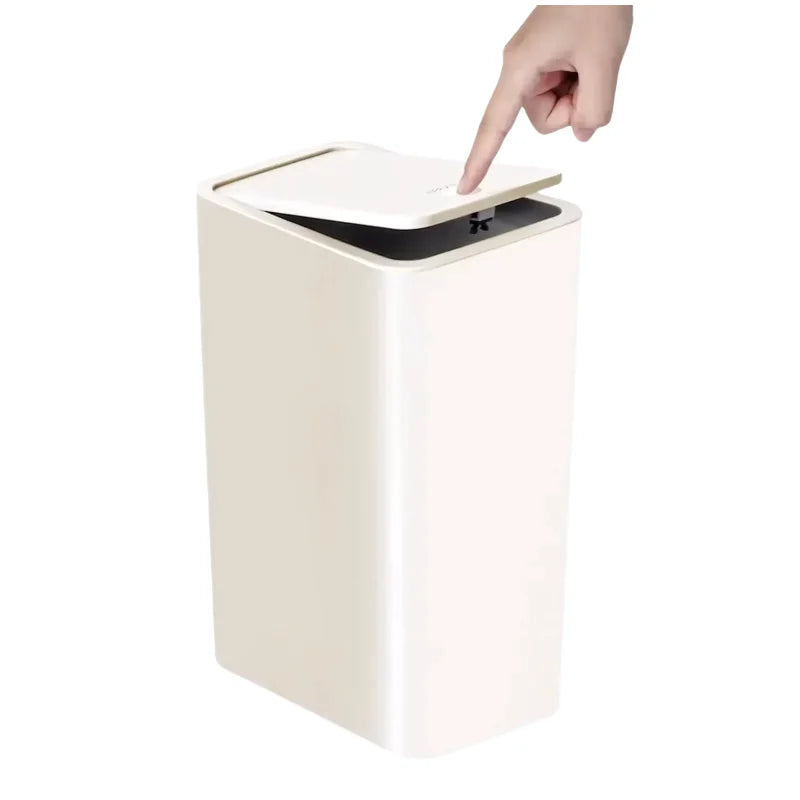 Car Trash Can 10L Small Garbage Bin Press Top Lid Trash Can Kitchen Toilet Bedroom Living Room Plastic Wastebasket